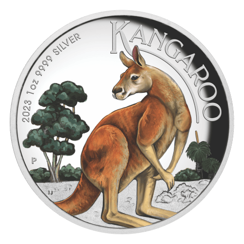 1 oz 2023 Australian Kangaroo High Relief Colourized Silver Coin | Perth Mint