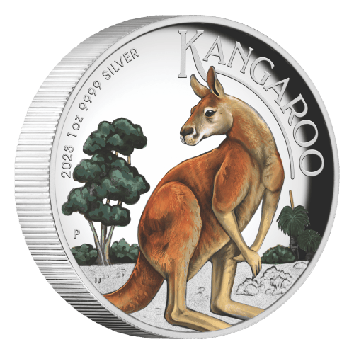 1 oz 2023 Australian Kangaroo High Relief Colourized Silver Coin | Perth Mint