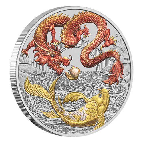 1 oz 2023 Chinese Myths & Legends Red Dragon & Koi Colourized