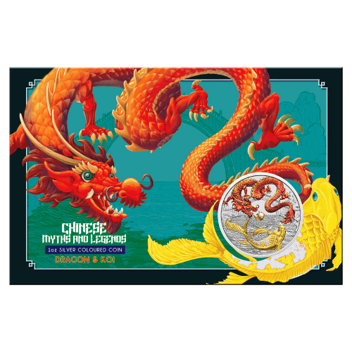 1 oz 2023 Chinese Myths & Legends Red Dragon & Koi Colourized