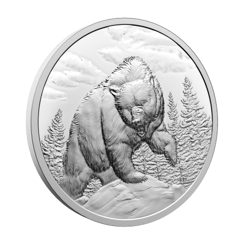 1 oz 2023 Great Hunters: Grizzly Bear Ultra High Relief Silver Coin | Royal Canadian Mint