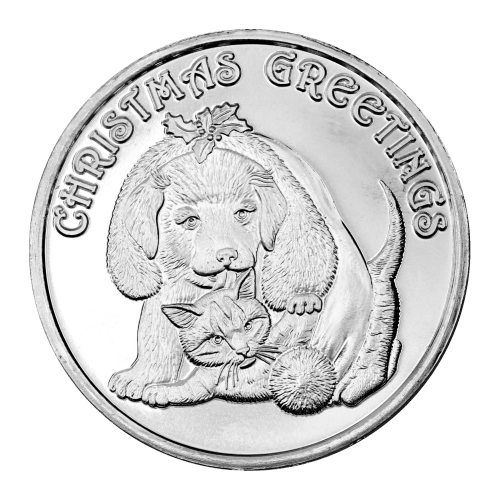 Ronde 1 once d'argent Vœux de Noël Chat et Chien | Monnaie de SilverTowne