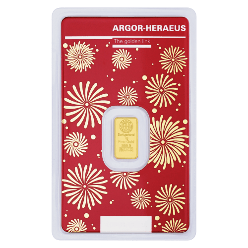 Lingot 1 gramme en or Année lunaire du Dragon 2024 | Argor-Heraeus