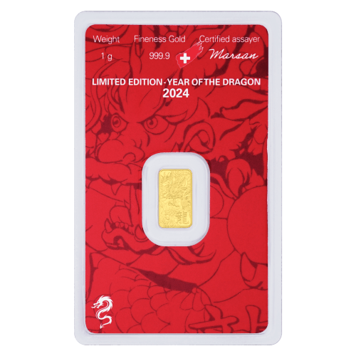 Lingot 1 gramme en or Année lunaire du Dragon 2024 | Argor-Heraeus