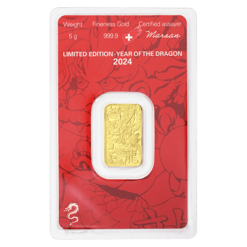 5 gram 2024 Lunar Year of the Dragon Gold Bar | Argor-Heraeus