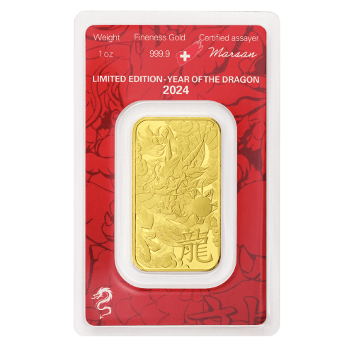 1 oz 2024 Lunar Year of the Dragon Gold Bar | Argor-Heraeus