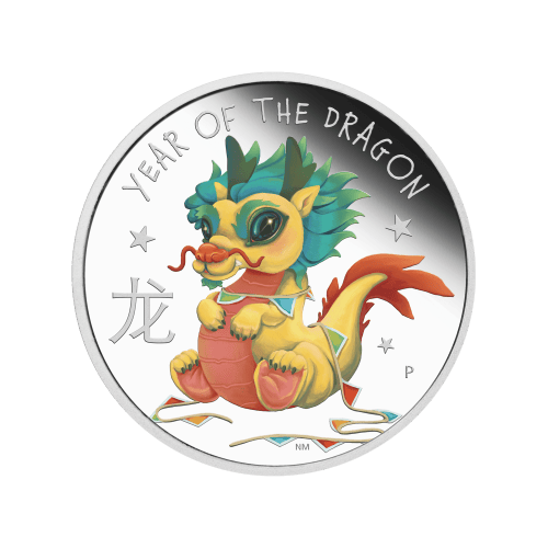 Pièce 1/2 once d'argent Épreuve numismatique coloré Lunaire Année du bébé Dragon 2024 | Monnaie de Perth