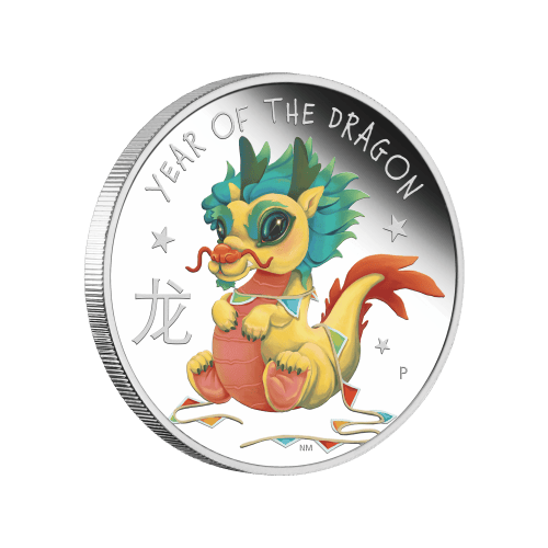 Pièce 1/2 once d'argent Épreuve numismatique coloré Lunaire Année du bébé Dragon 2024 | Monnaie de Perth