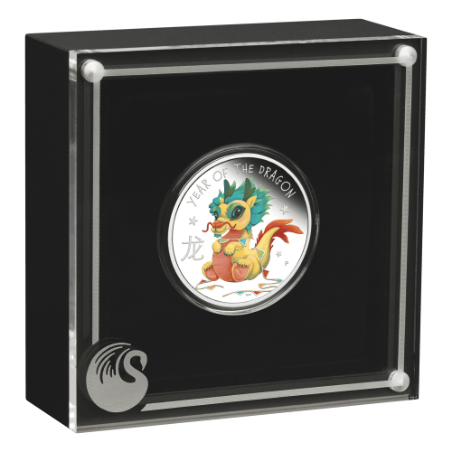 Pièce 1/2 once d'argent Épreuve numismatique coloré Lunaire Année du bébé Dragon 2024 | Monnaie de Perth