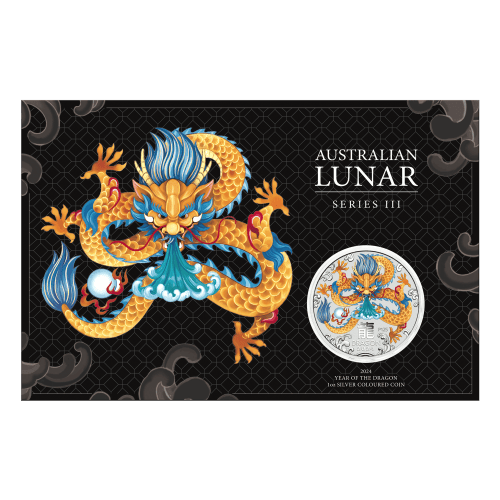 1 oz 2024 Lunar Year of the Dragon Colourized Silver Coin in Card | Perth Mint