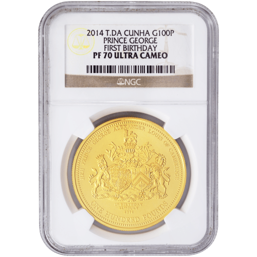 Pièce 1 once d'or Premier anniversaire du Prince George Tristan Da Cunha PF-70 NGC 2014 | Commonwealth Mint
