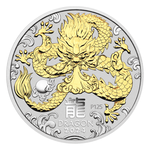 1 oz 2024 Lunar Year of the Dragon Gilded Silver Coin in Capsule | Perth Mint