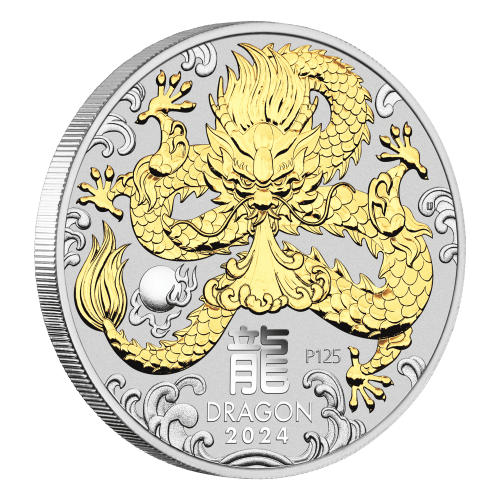 1 oz 2024 Lunar Year of the Dragon Gilded Silver Coin in Capsule | Perth Mint