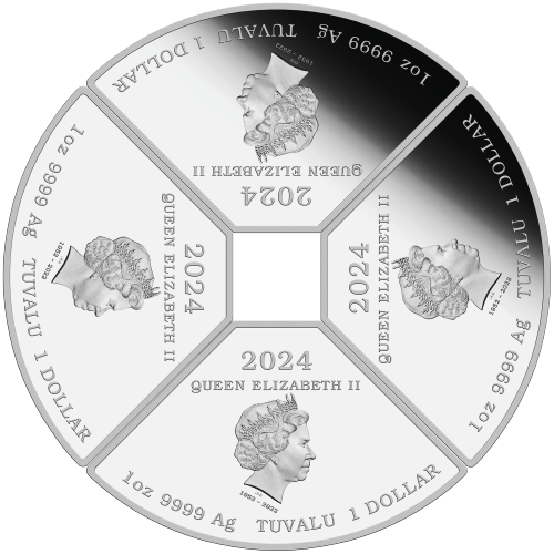 Set of 4 x 1 oz 2024 Lunar Year of the Dragon Quadrant Colourized Proof Silver Coins | Perth Mint