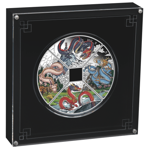 Set of 4 x 1 oz 2024 Lunar Year of the Dragon Quadrant Colourized Proof Silver Coins | Perth Mint