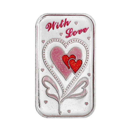 1 oz Valentine's Day: With Love Pink Colourized Silver Bar | Silvertowne Mint