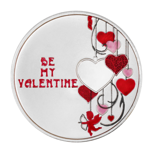 Ronde 1 once d'argent coloré Soit mon/ma valentin(e) Cœur blanc | Monnaie SilverTowne