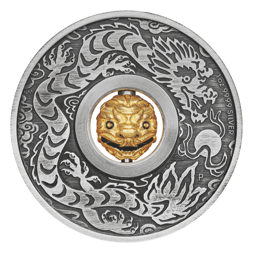 Pièce 1 once d'argent Année lunaire du Dragon Charme rotatif antique 2024 | Monnaie de Perth