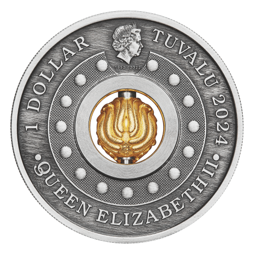 Pièce 1 once d'argent Année lunaire du Dragon Charme rotatif antique 2024 | Monnaie de Perth