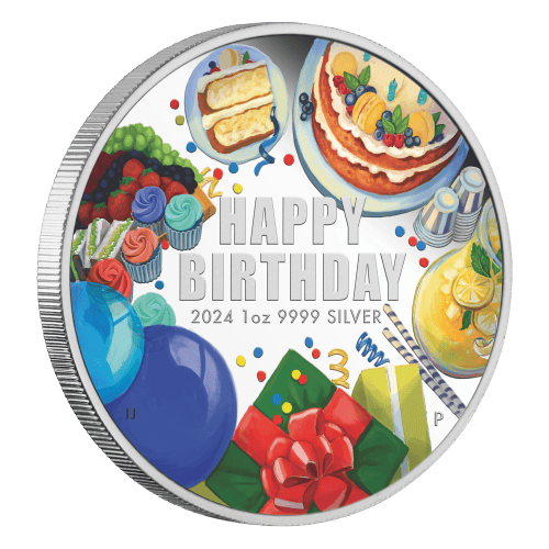 Pièce 1 once d'argent coloré Joyeux anniversaire 2024 | Monnaie de Perth