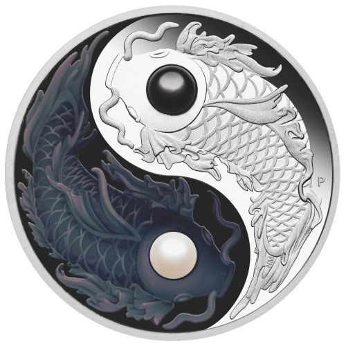 Pièce 5 onces d'argent Épreuve numismatique Carpe Yin et Yang avec perles 2024 | Monnaie de Perth