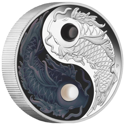 Pièce 5 onces d'argent Épreuve numismatique Carpe Yin et Yang avec perles 2024 | Monnaie de Perth